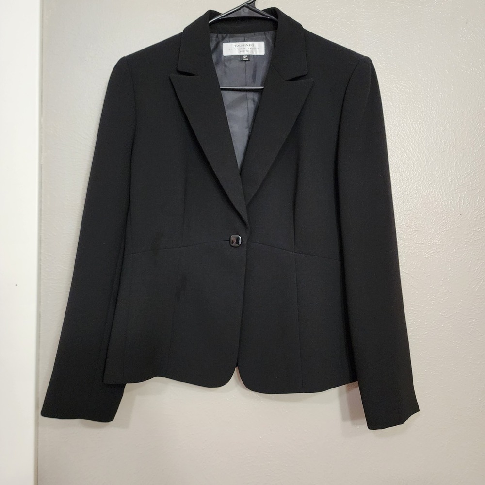 Tahari Blazer Arthur S Levine Black Women's Size 10 Petite One Button Office